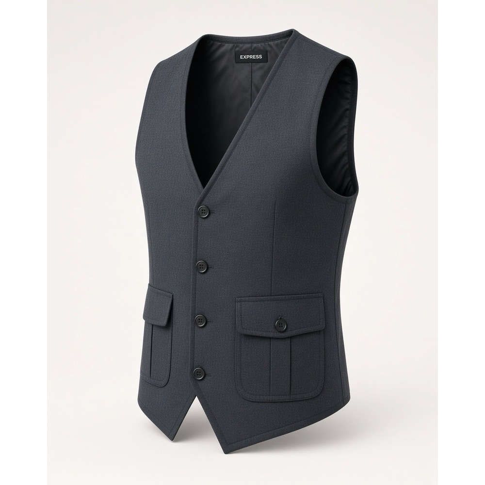 Express Charcoal Button Vest S Petite Cargo Pockets Lined Waistcoat
